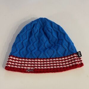 Helly Hansen Blue and Red Knit Beanie